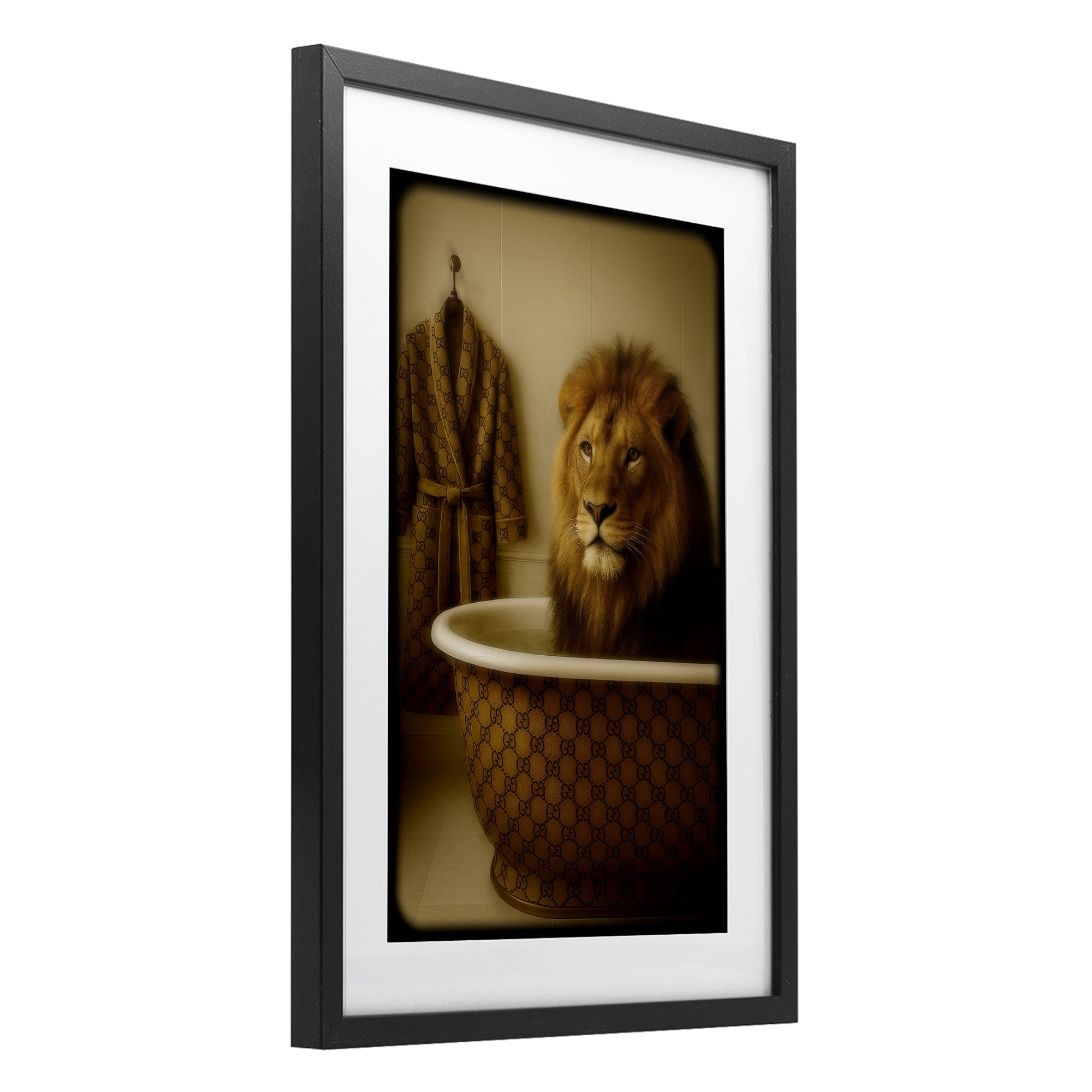 Stupell Industries Couture Lion in Luxury Tub Black Framed Print Under Glass, design by Grotto Studios