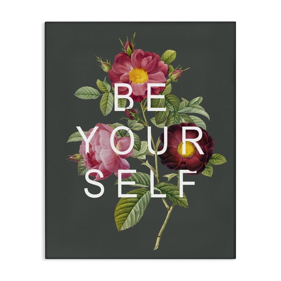 Stupell Industries Eclectic Grey Be Your Self Typography Over Floral Canvas Art, 24 x 30, by Jessica Mundo