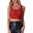 thumbnail image 1 of Unique Bargains Haut en Maille Transparente pour Femmes Col Rond Étoiles Scintillantes Débardeur Court Rouge L, 1 of 5
