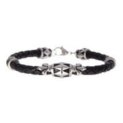 Arista Men's Bracelet in Black Leather and Stainless Steel, 8"