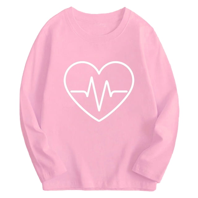 Boys Tshirts Kids Electrocardiogram Heart Pattern Long Sleeve Basic T Shirt Pink 15 Over