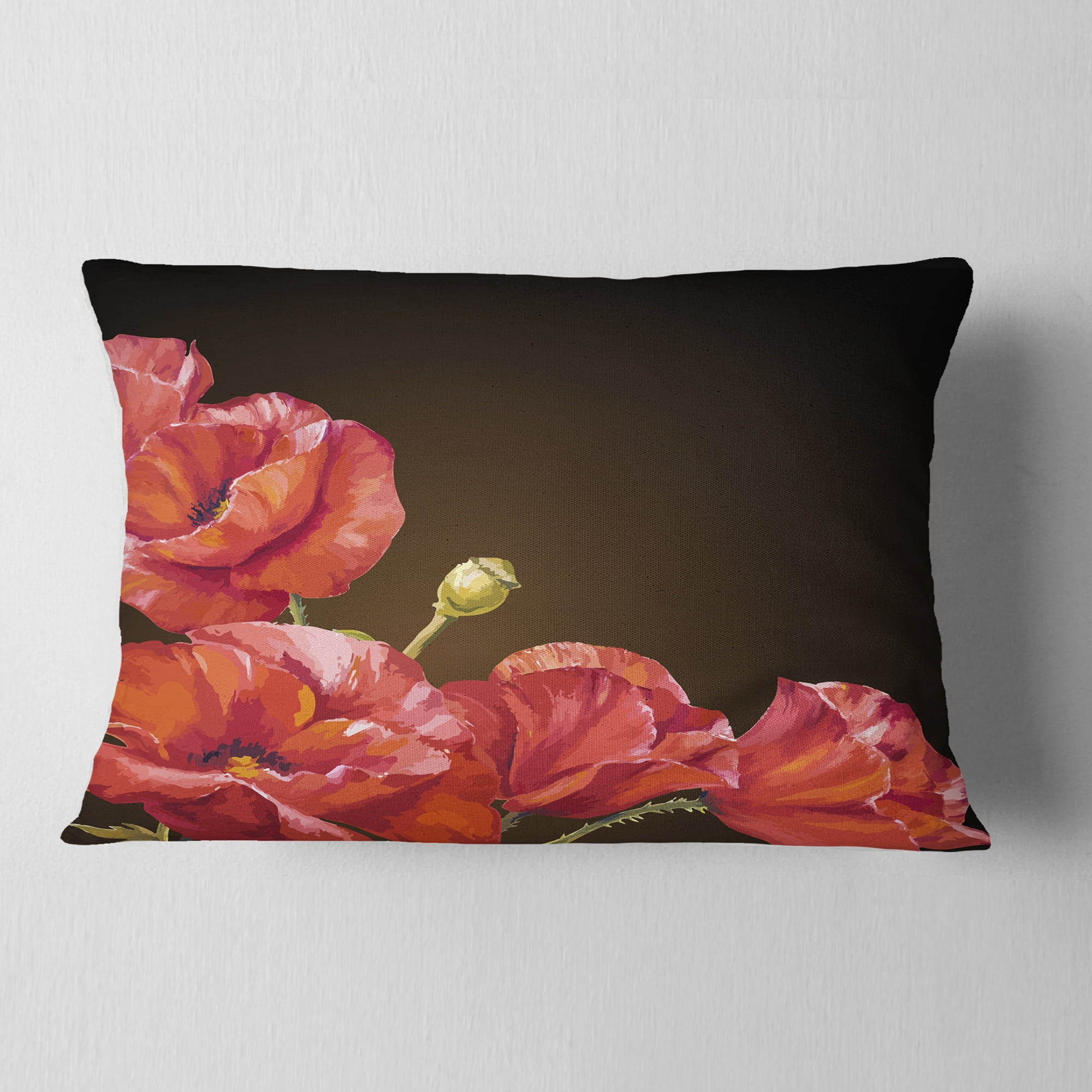 Designart Poppy Flowers Vector Art - Floral Throw Pillow - 12x20