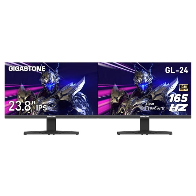Gigastone 24 inch IPS LED Back Light Gaming Monitor 2-Pack 165Hz FHD 1920 x 1080, 178° Wide View, Dual Monitor, Computer Monitor, Built-in Speakers, FreeSync, Ergonomic Tilt VESA Mount,DP,HDMI