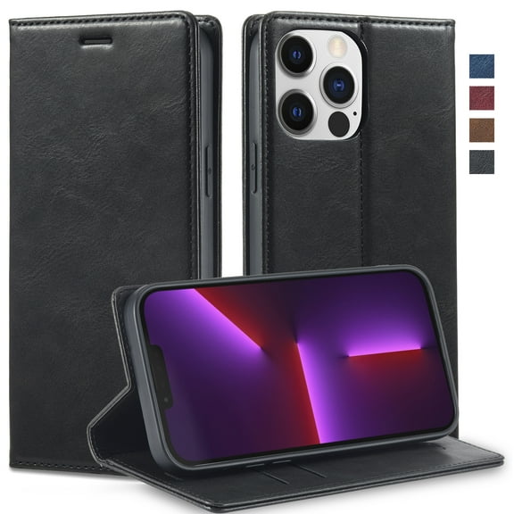 Jiahe Cover Case for iPhone 13 Pro Max,Luxury Leather Card Holder Wallet Case Kickstand Flip Cover for iPhone 13  Pro Max 6.7-inch,Black