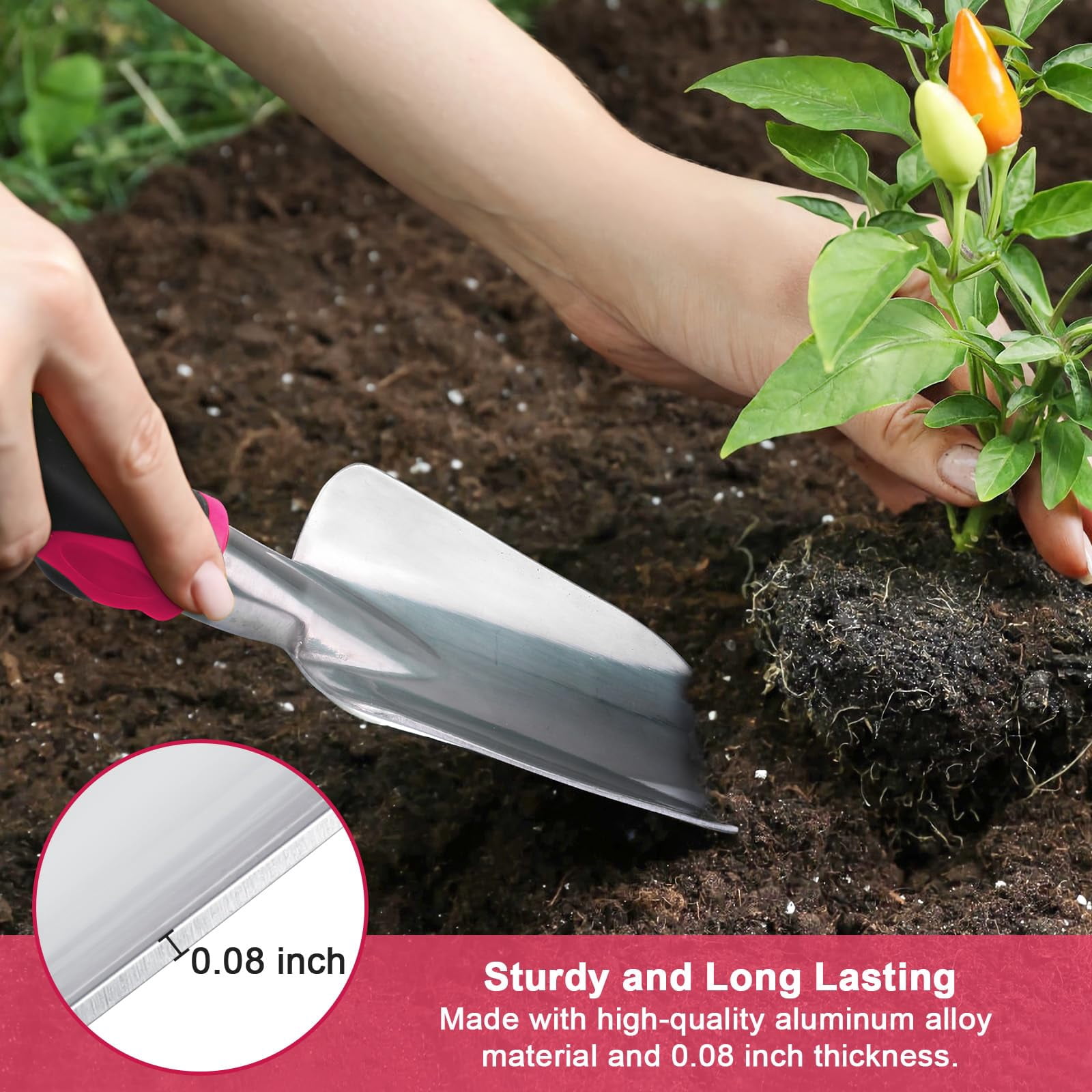 Heavy Duty Garden Tools Set 3-Pack with Ergonomic Non-Slip Handles Aluminum Alloy Shovel Trowel Hand Rake for Lawn and Planting