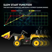 12V Kids Ride On Excavator 3 Speeds Electric Construction Vehicle Digger with Remote Control, Bluetooth, Microphone Jack, Music, Lights (Yellow)