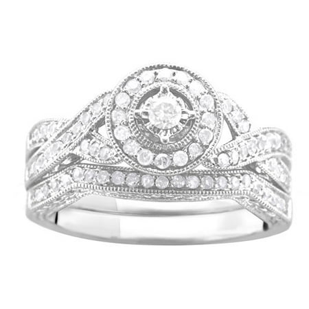 1/2 Carat T.W. Illusion Round Diamond Bridal Set in Argentium Silver
