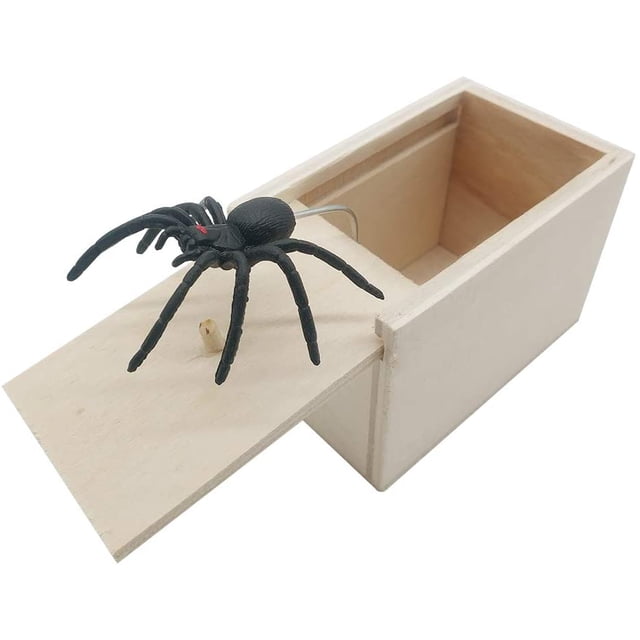 Spider Prank Scare Box, caja sorpresa de madera, cajas de broma sorpresa prácticas divertidas hechas a mano, bromas y juguetes de broma prácticos Halloween Namotu XMWJ164
