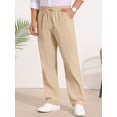 thumbnail image 4 of DARING DIVA Men's Beach Pants Drawstring Waist Breathable Summer Linen Pants 30 Khaki, 4 of 6