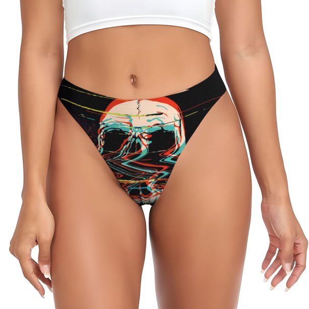 Fotbe Glitch Screaming Skull Tanga Sin Costuras para Mujer con Estampado – Panties Invisibles, Transpirables y Cómodos para Uso Diario-3X-Large