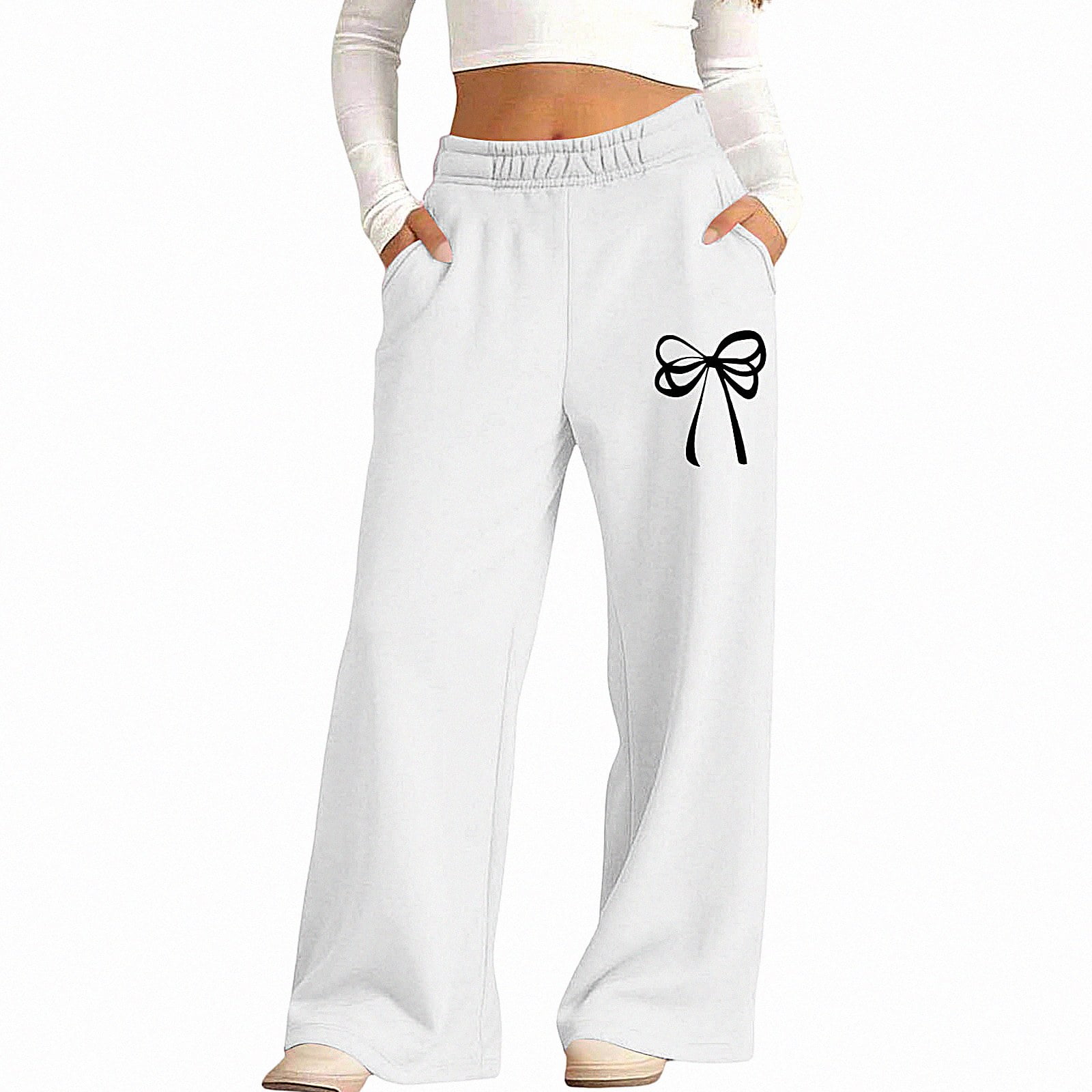 WAVSUF Girls Winter Sweatpants Wide Leg with Pockets High Waist Winter Casual Hiking Sweatpants White 11