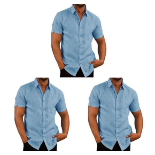 stanreset 1/2/3 Fête Randonnée Chemise Homme Simple Boutonnage Été Boutonnée Manches Courtes Polyester Mode Cadeau d'Anniversaire Bleu TTTG 3 Pcs