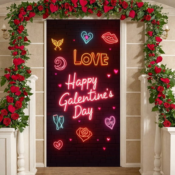 Neon Light Happy Galentine's Day Banner Heart Shape LOVE Display Lip Design Wing Neon Heart Backdrop for Galentine's Day Party Girls' Night Friendship Celebration