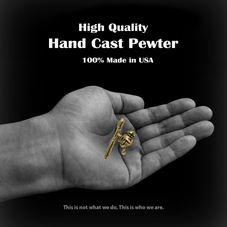 Creative Pewter Designs Spinning Rod & Reel, 22K Gold Plating Pin, AG002