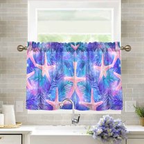 Yayeee Kitchen Curtains Light Filtering 27"x24" Rod Pocket Short Cafe Window Panel, Pink Starfish Pattern