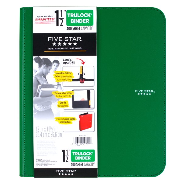 Five Star 1.5 Inch TruLock Binder, Green, 1 Count