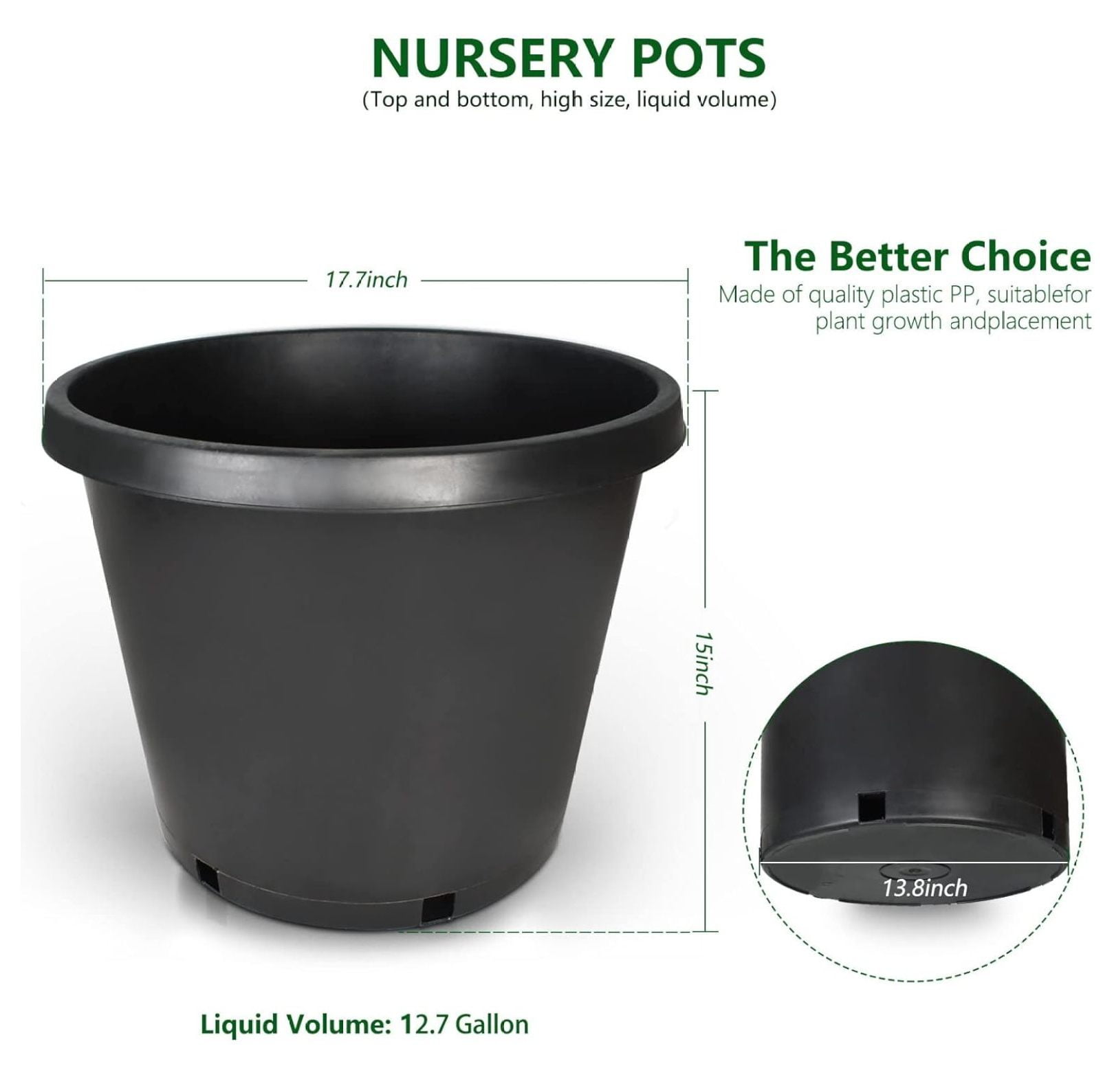 5-Pack 12.7 Gallon Round Planter Nursery Pots, Flower Plant Container Injection Molded Plastic Nursery Pots Gardening Pot for Indoor Outdoor Vegetables, , Black