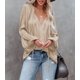 thumbnail image 3 of Blusas de satén LAMISSCHE para mujer, extragrandes, mangas acampanadas, plateadas, sexy, cuello en V profundo, túnica con lentejuelas (albaricoque, S), 3 of 5