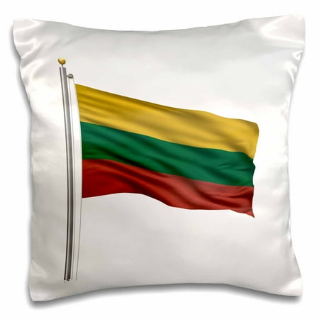 3dRose Flag of Lithuania on a flag pole over white Lithuanian - Pillow Case, 16 by 16-inch
