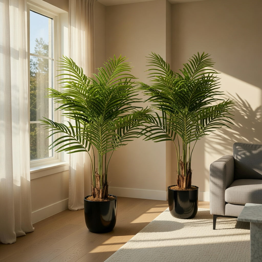 Topcobe 2 Pack 4.2 Feet Tall Artificial Palm Paradise Plant Large Fake Potted Tree Green, Artificial Trees for Home Decor Indoor Outdoor