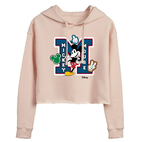 Disney - Mickey Mouse - Large Letter M Collegiate - Juniors Cropped Pullover Hoodie