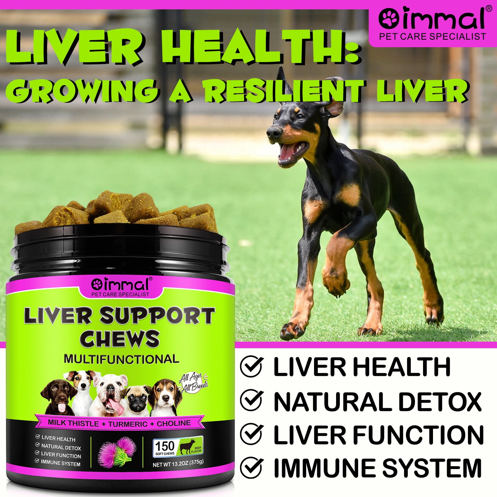Oimmal Liver Support for Dogs 150 Soft Chews with Milk Thistle