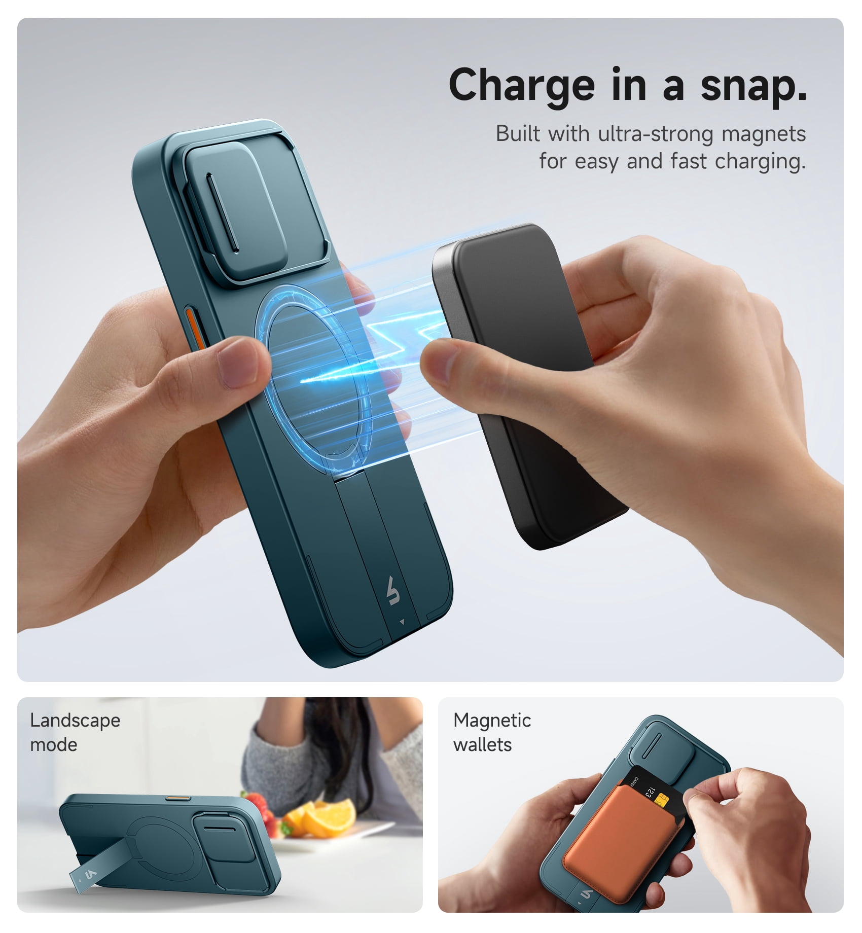 SURITCH for iPhone 15 Pro Case with Magnetic Camera Slide Cover and Adjustable Kickstand, Compatible with MagSafe, Shockproof Bumper Case Slim Protective Cover, Dark Green