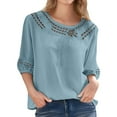 thumbnail image 4 of COMVALUE Linen Shirts For Women Retro Embroidery Summer Loose 3/4 Sleeve Tshirts Tunic Tops Casual Blouses Boho Clothes (Light Blue, XXL), 4 of 4