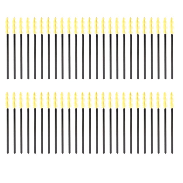 50 piezas/juego de cepillos desechables para pestañas, aplicador de rímel, herramienta cosmética para maquillaje de ojos, negro y amarillo