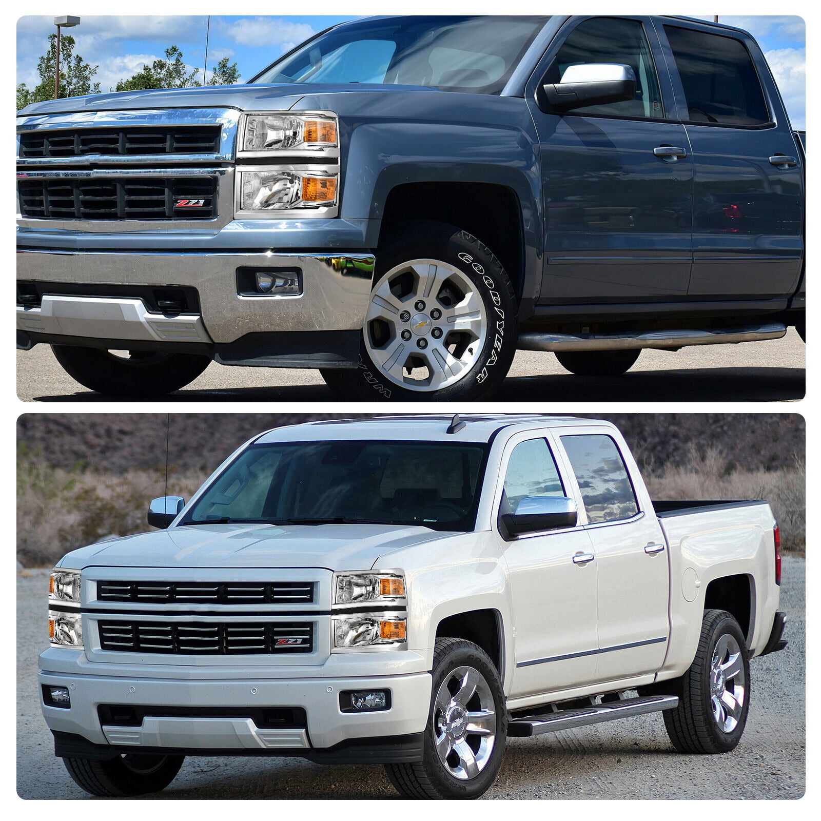 RVNI For 2014-2015 Chevy Silverado 1500 Chrome Amber Corner Headlights Headlamps