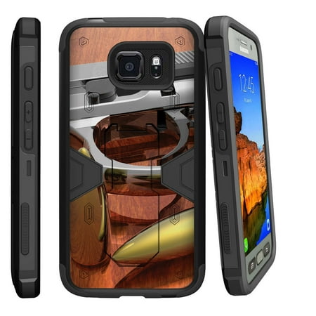 Samsung Galaxy [ S7-ACTIVE model] G891A Dual Layer Shock Resistant MAX DEFENSE Heavy Duty Case with Built In Kickstand - Gun and