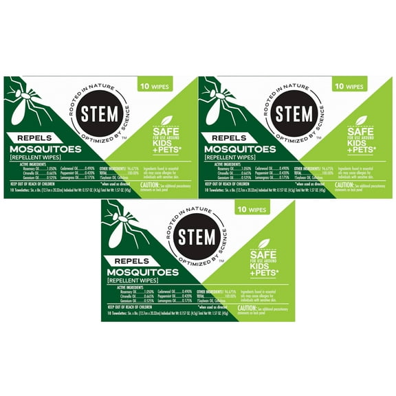 Stem Repels Mosquitoes: Mosquito Repellent Wipes with Botanical Extracts, 30 Count