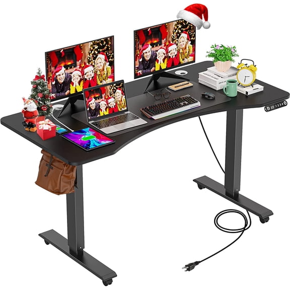 farexon Electric Standing Desk 55 x 24In with Charging Station Stand up Desk with Oversized Mouse Pad 2 USB Ports & 3 Power Outlets 4 Caster 4 Preset Heights Easy to Set 27'&