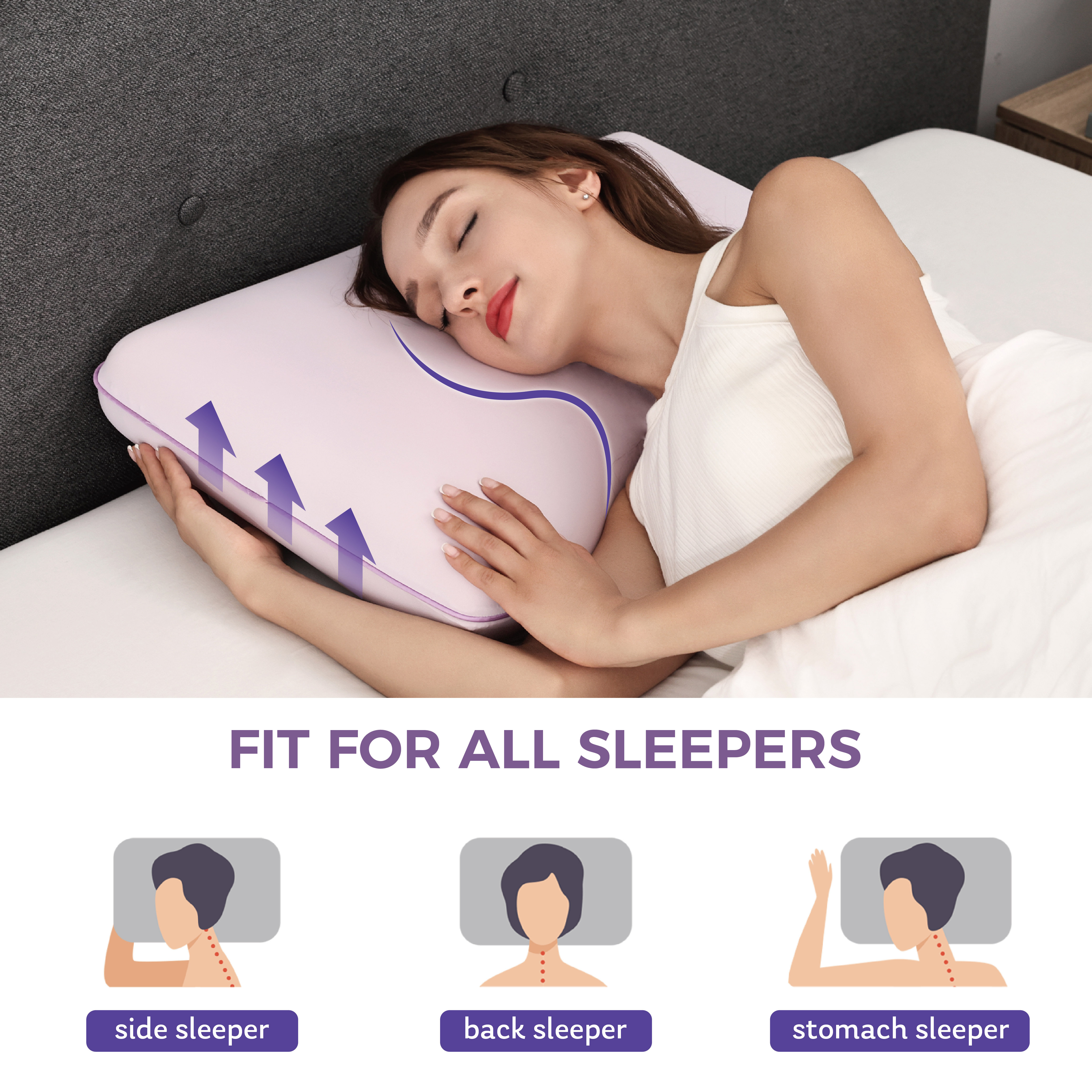 EGOHOME Cooling Gel Memory Foam Pillow, Queen, Purple photo 6