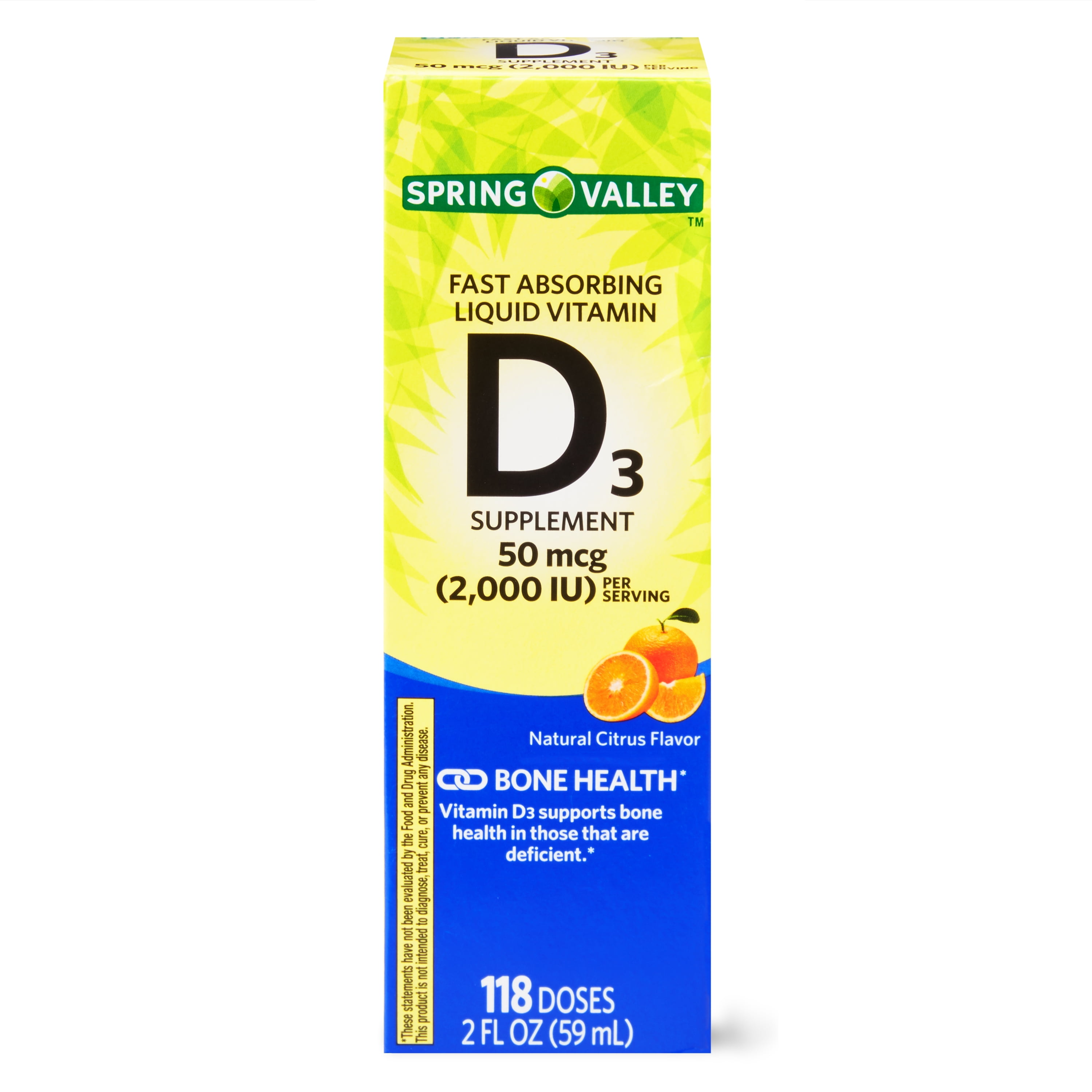 Spring Valley Liquid Vitamin D3, Citrus Flavor, 2000 IU per Serving