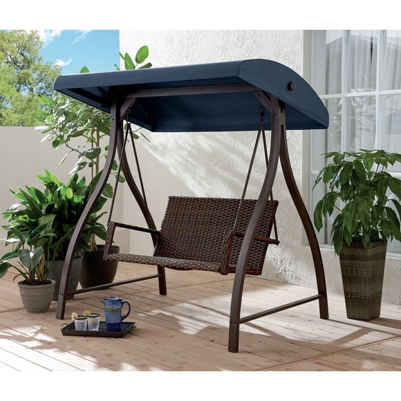 HOMETRENDS 2- Seat Steel Canopy Outdoor Swing, Blue
