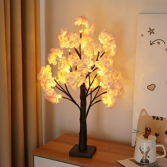 Gnmfd Cherry Blossom Tree LED Lights Christmas Party Home Decoration Flower Glowing Tree for Indoor Table Living Room Dining Room Holiday Event Decorative Lights Christmas Lights Outdoor Fairy Lights