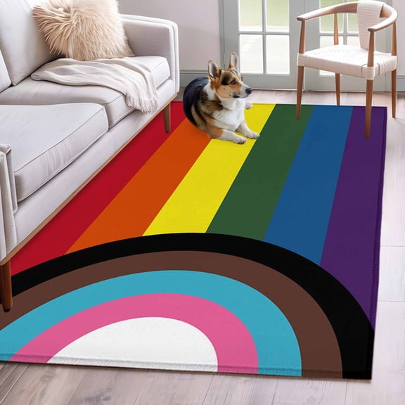 Modern Geometric Area Rugs 4'x6', Washable Small Throw Rugs for Office Bathroom, Abstract Colorful Striped Indoor Outdoor Rug Non-Slip Low Pile Carpet Runner Reversible Floor Mats