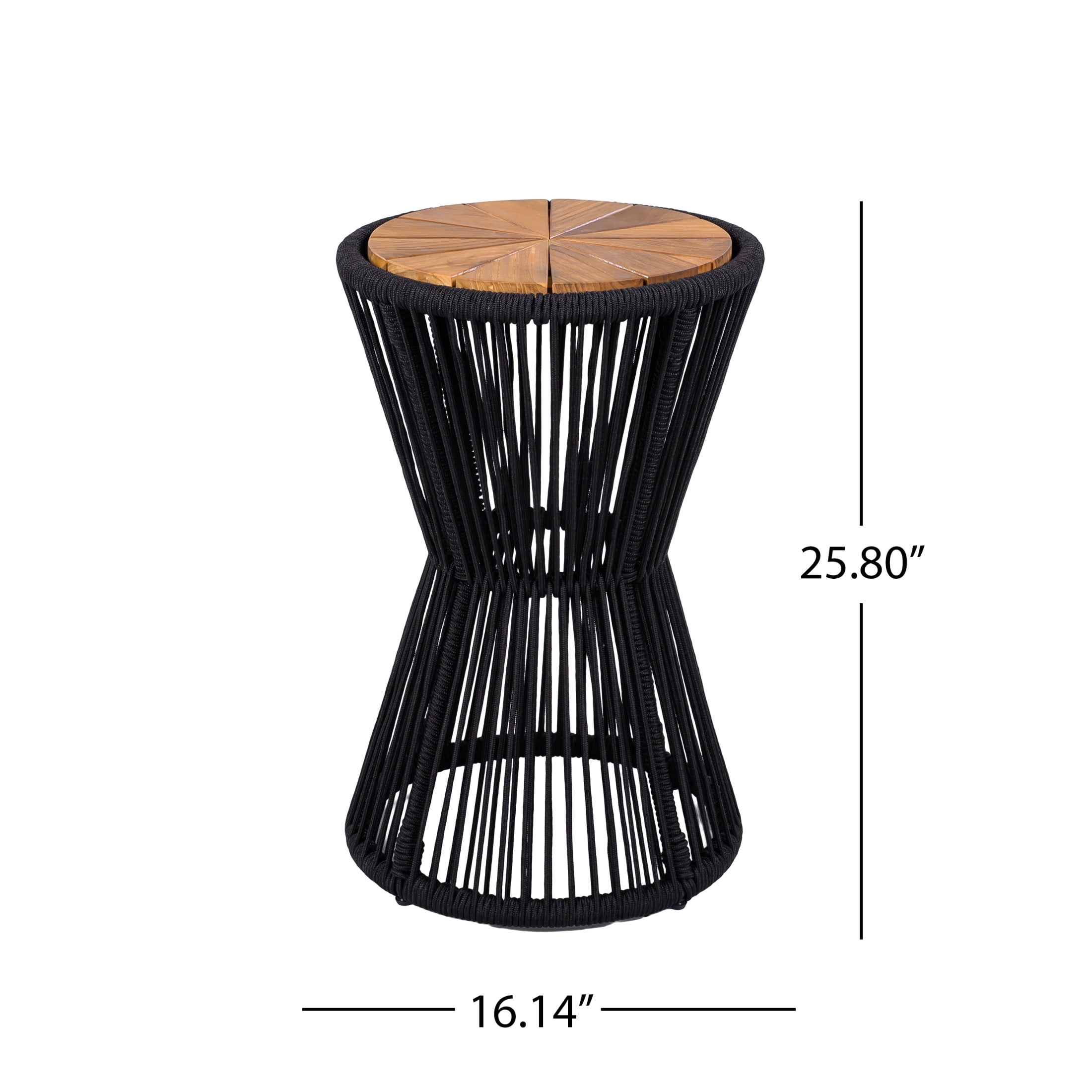 Christopher Knight Home Large Outdoor Side Table, Woven Rope Patio End Table, Black + Teak