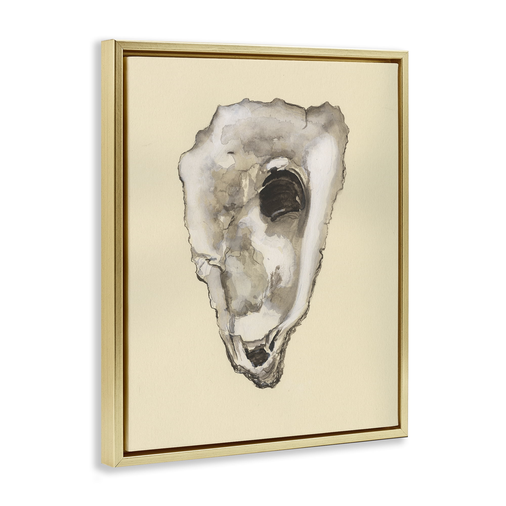Stupell Industries Oyster Sea Creature Nautical & Beach Painting Gold Floater Framed Canvas Art Print Wall Art, 25 x 31