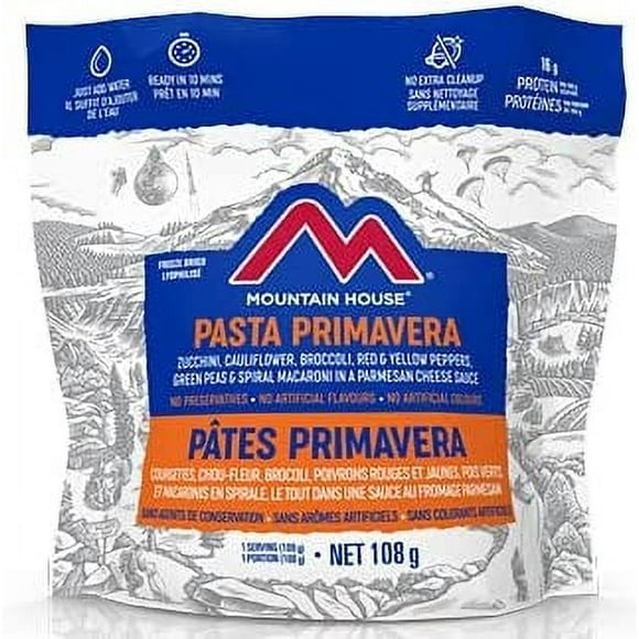 Mountain House Pochette Pâtes Primavera Sac à Dos Lyophilisé et Nourriture de Camping Nourriture de Survie et d'Urgence Repas d'Entrée Facile à Préparer Délicieux et Nutritif 6 Sachet