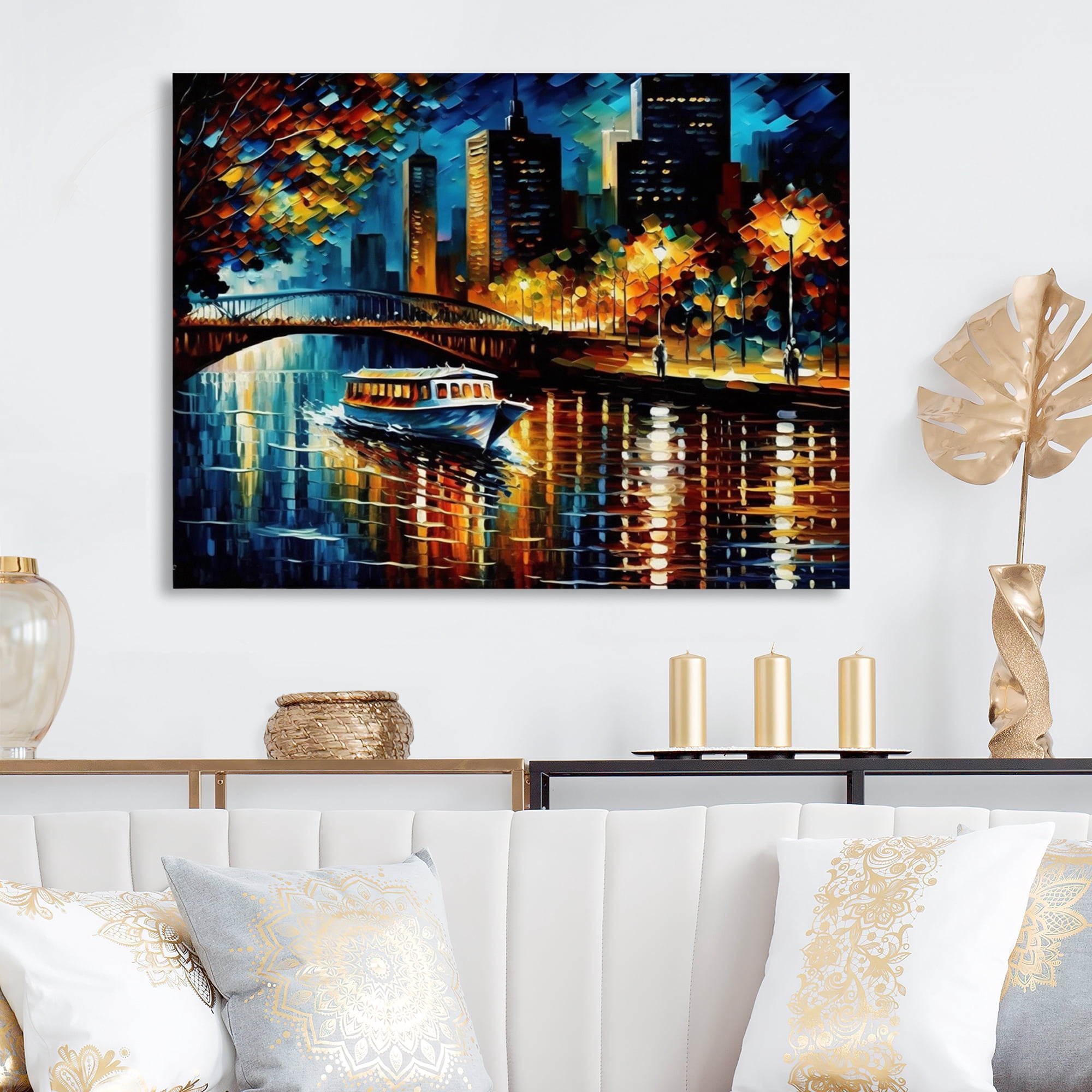 Designart Chicago River View In The Fall II Canvas Wall Art