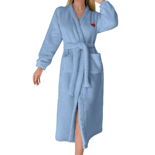 Ihph7 Fluffy Robe Plush Robes for Women Long Robes for Women Fuzzy Robe Robes for Women Shower Robe for Women Full Length Robe Towel Robe Light Blue S