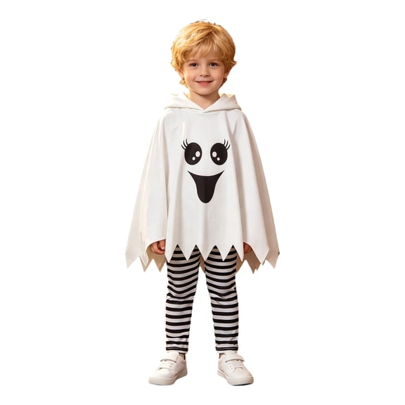 Child Halloween Set,Girl Boy Autumn Winter Halloween Printed Hooded Cape Solid Color Pants 2-Piece Set