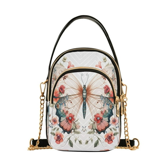 ALAZA Chain Crossbody Bags for Women Floral on A Butterfly Shoulder Handbag Phone Purse