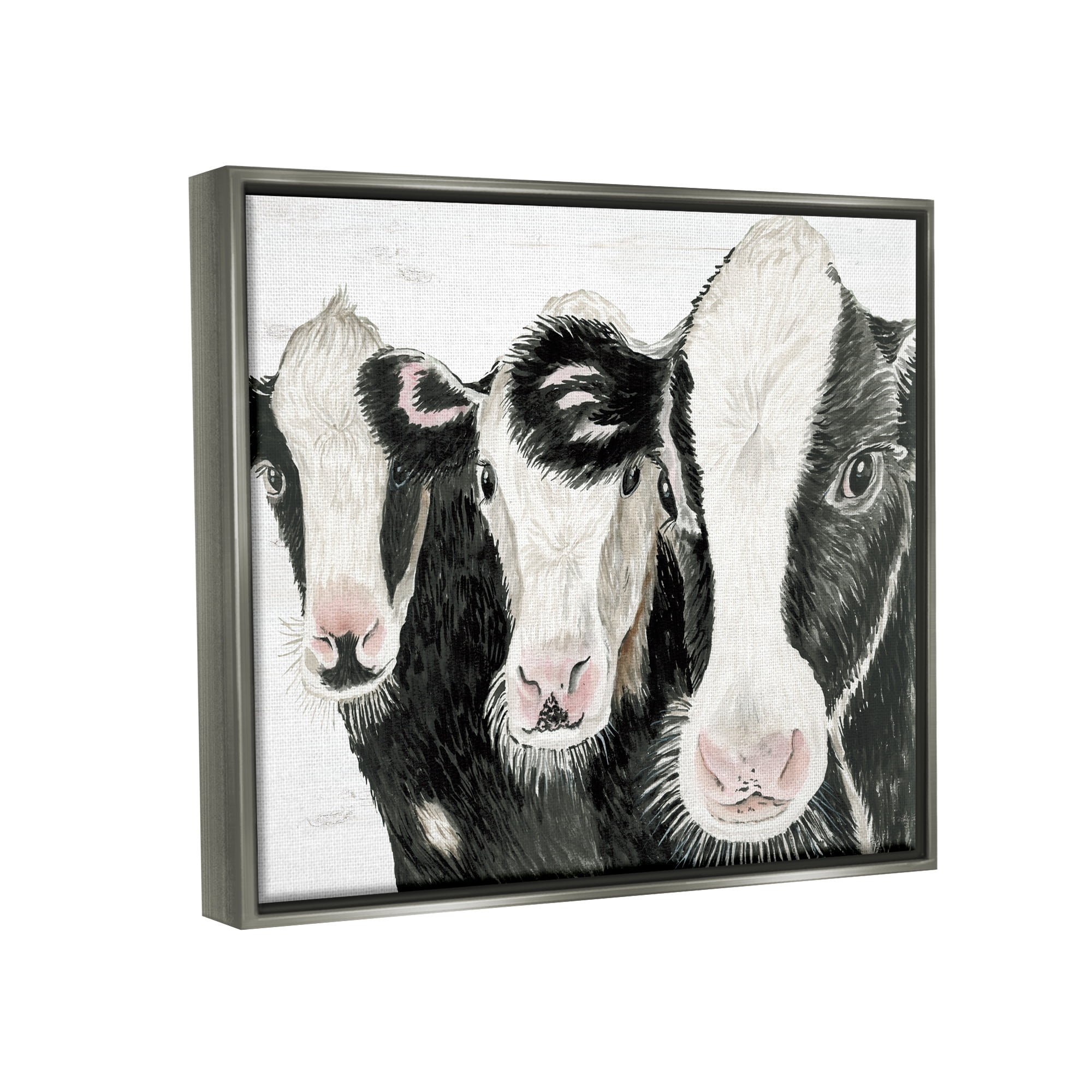 Stupell Three Cows Farm Portrait Trio Animals & Insects Painting Gray Floater Framed Art Print Wall Art
