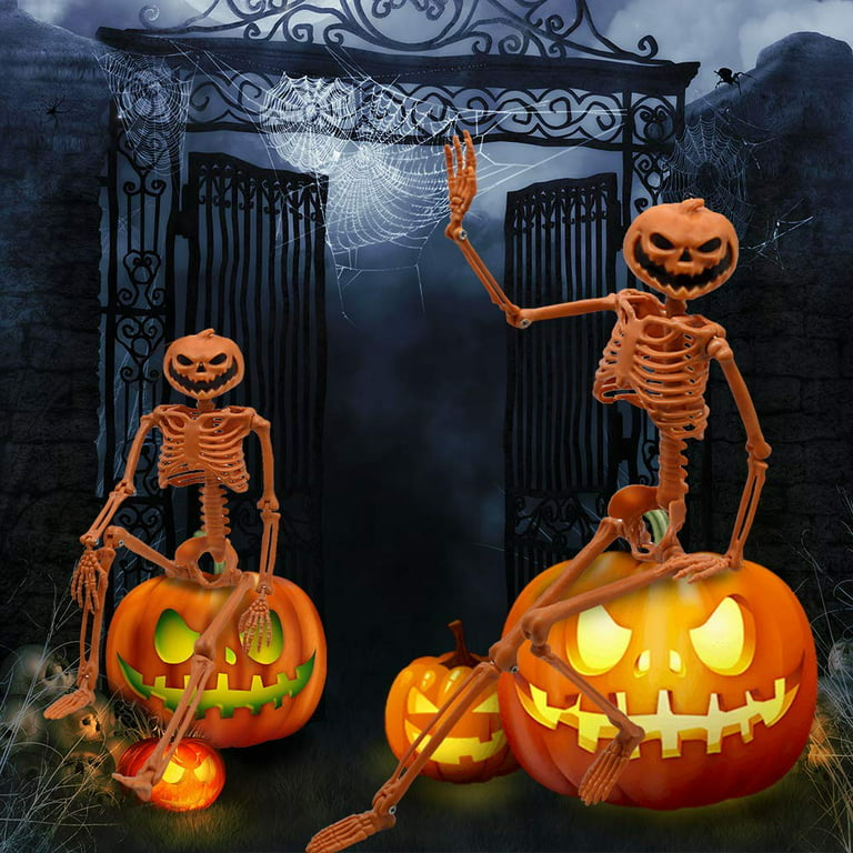 Halloween Pumpkin Skeleton Decorations with Posable Joints Skeletons for Party Haunted House Props Decorations, 2 Packs, Size: 14.9'' in Tall and 4.7