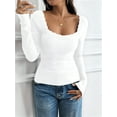 thumbnail image 5 of Osfvolr Womens Long Sleeve Shirts Square Neck Ribbed Knit Crop Tops Fall Outfits Fashion Clothes White S, 5 of 7