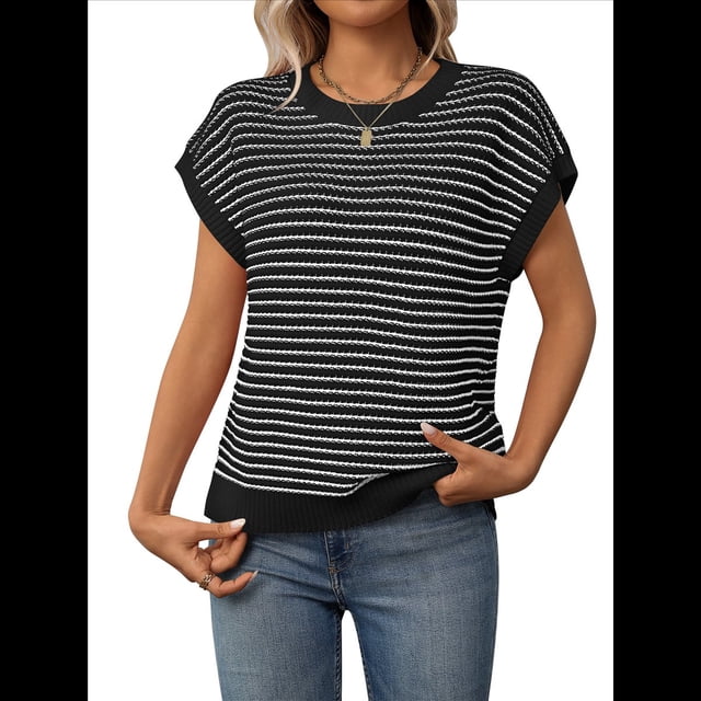 Suéter Casual de Rayas con Mangas y Bloques de Color, Negro, Talla XL