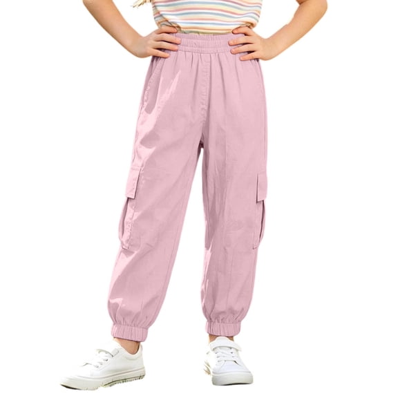 Heydday Kids Quick Dry Stretch Cargo Jogger Pants, Elastic Waist Multi Pocket Lightweight Outdoor Casual Trousers, Unisex Boys Girls Hiking School Daily Wear Pants for Ages 3-12(Pink/3-4 Years)